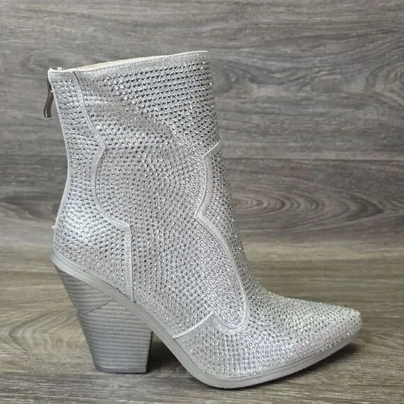 New Azalea Wang Rhinestone Crystal Embellished Cowboy Boots 11 🌟🌟 - Picture 5 of 13